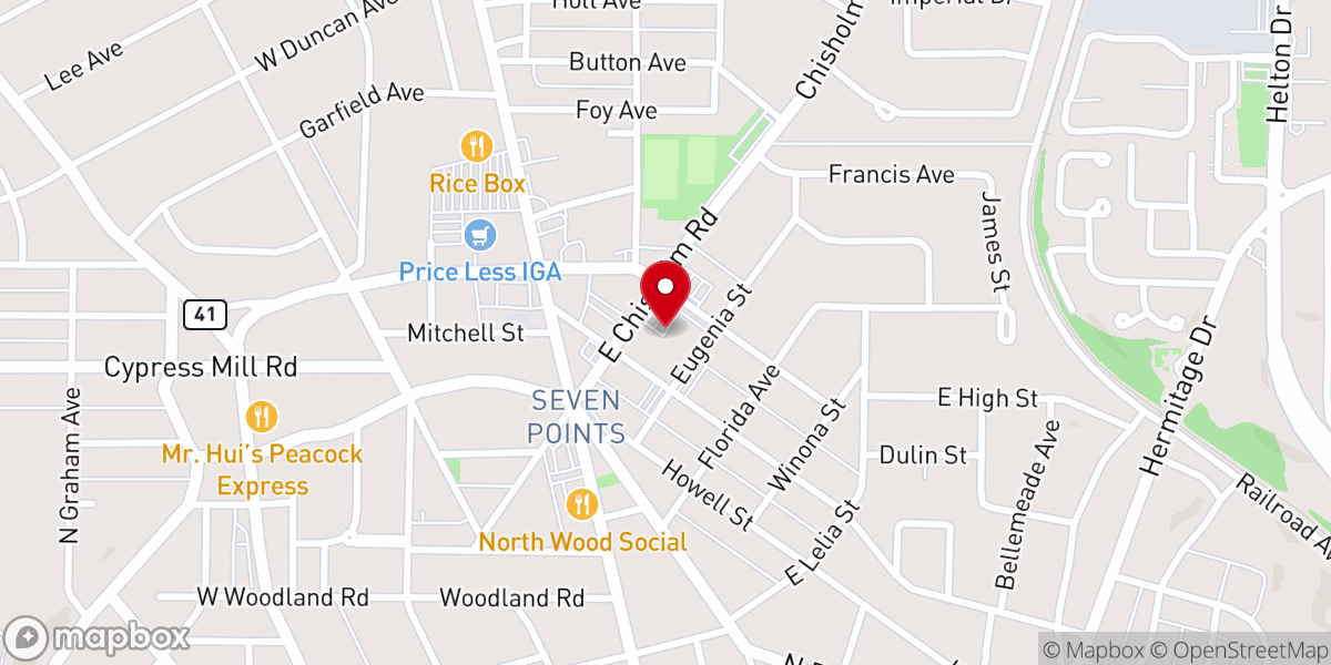 Map showing location of Highland Baptist Church