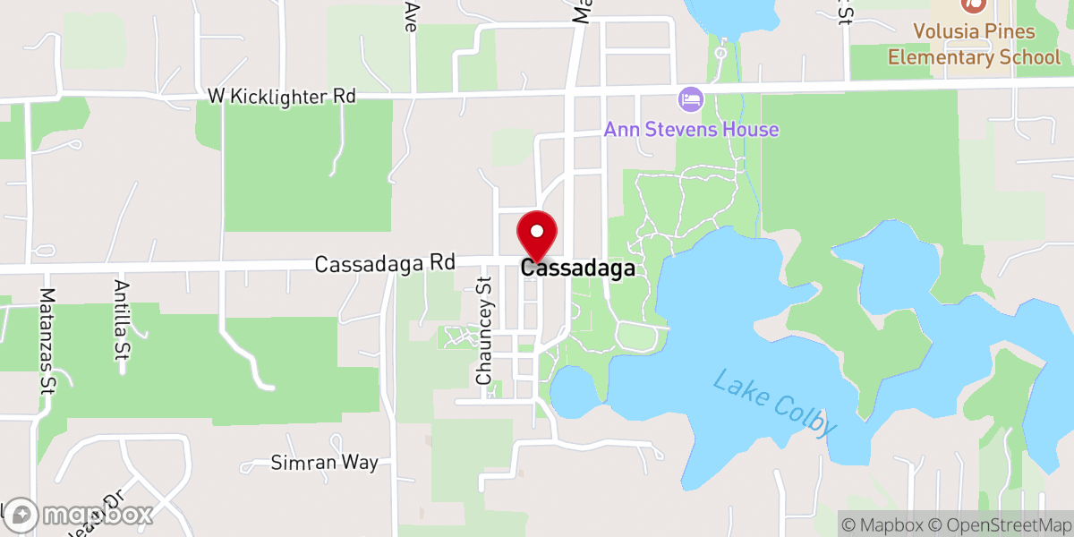 Map showing location of Cassadaga Spiritual Camp