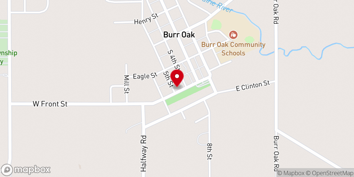 Map showing location of Burr Oak Township Hall