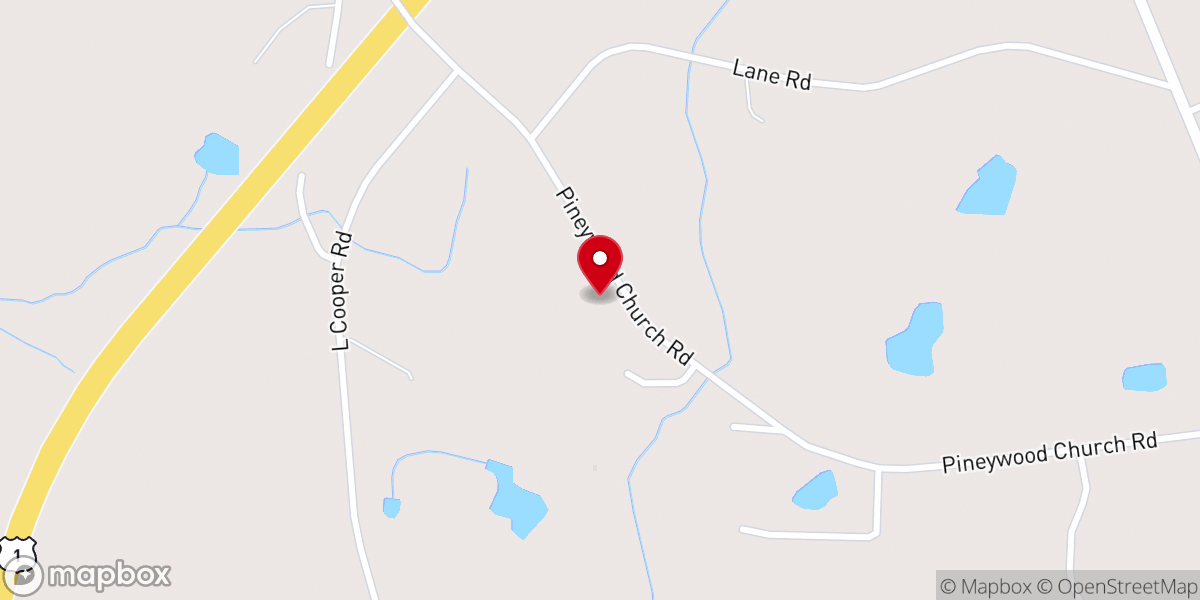 Map showing location of Pineywood Baptist Church