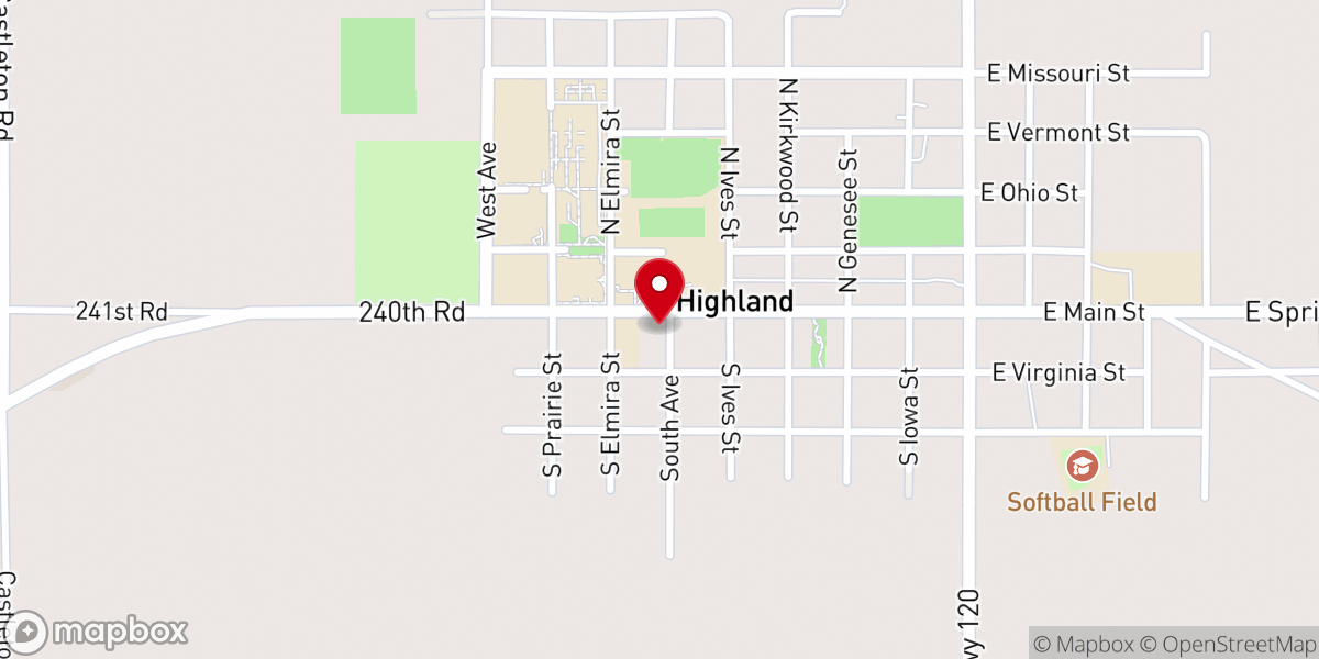 Map showing location of Highland United Methodist Church