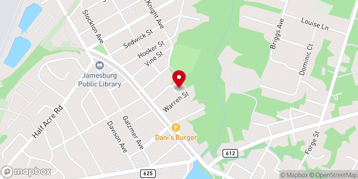 Map showing location of Jamesburg Assembly of God
