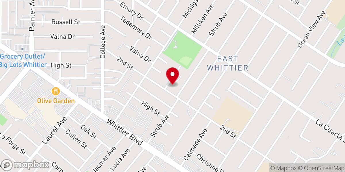 Map showing location of East Whittier Presbyterian Church