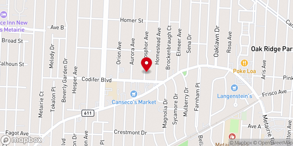 Map showing location of Metairie Ridge Presbyterian Church