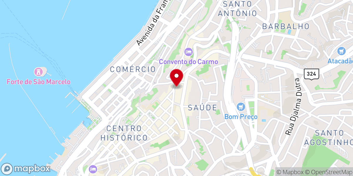 Map showing location of Igreja Nossa Senhora do Rosário dos Pretos