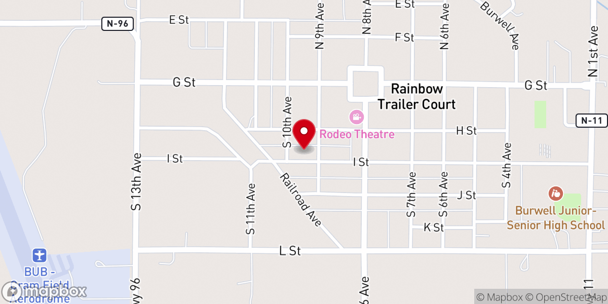 Map showing location of Burwell Global Methodist Church