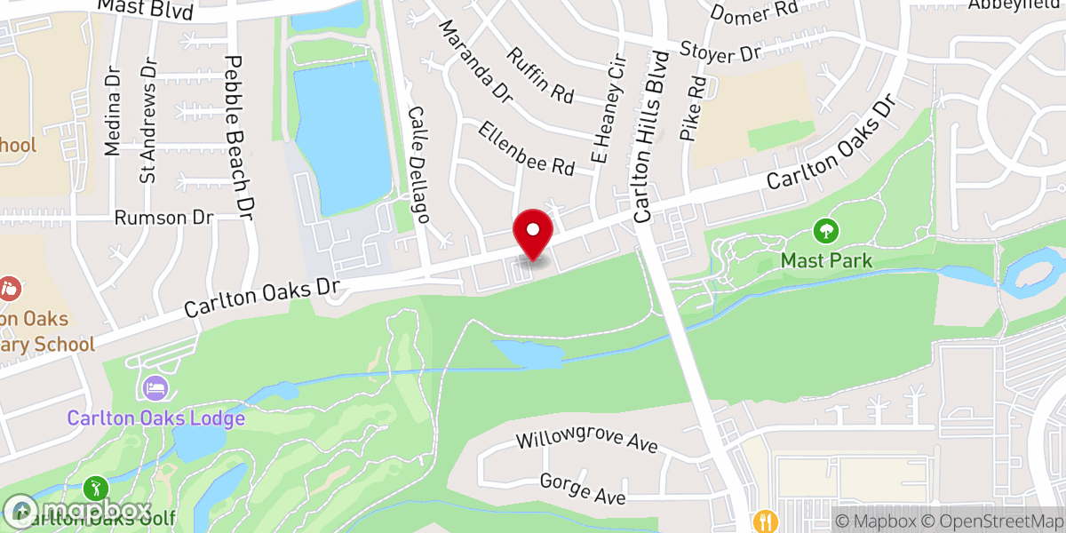Map showing location of Carlton Oaks Baptist Church