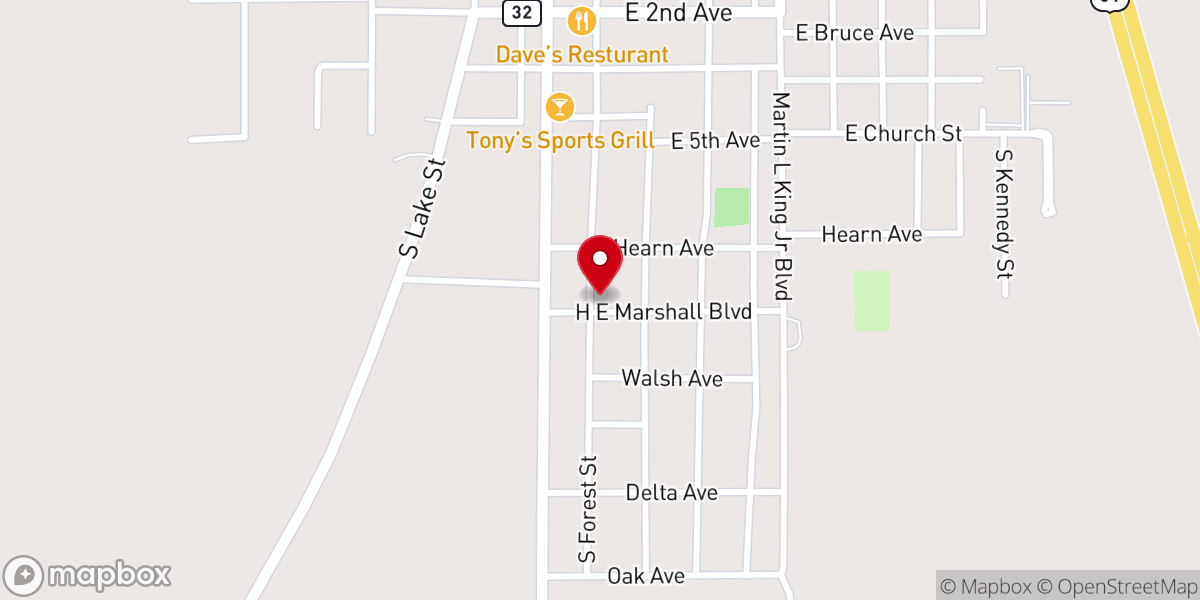 Map showing location of Pleasant Grove Outreach Church