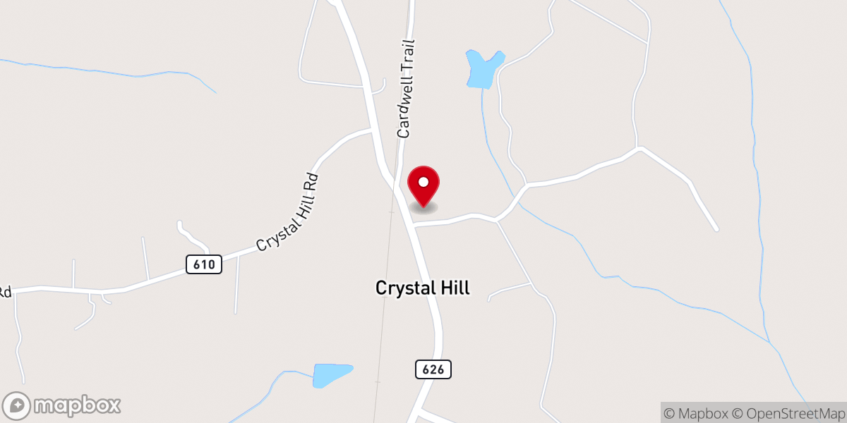 Map showing location of Crystal Hill Church