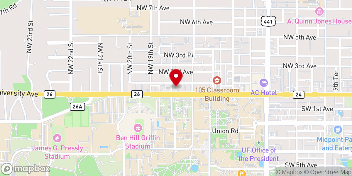 Map showing location of Saint Augustine Catholic Church & Student Center