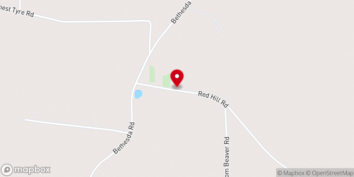 Map showing location of Red Hill Baptist Church