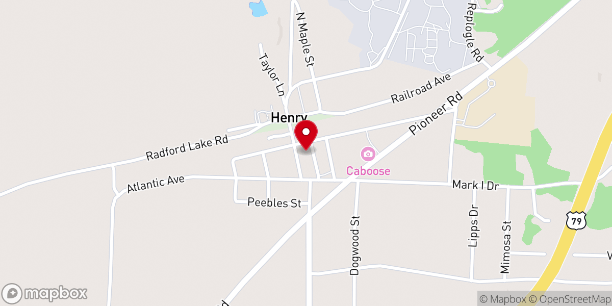 Map showing location of Henry Baptist Church
