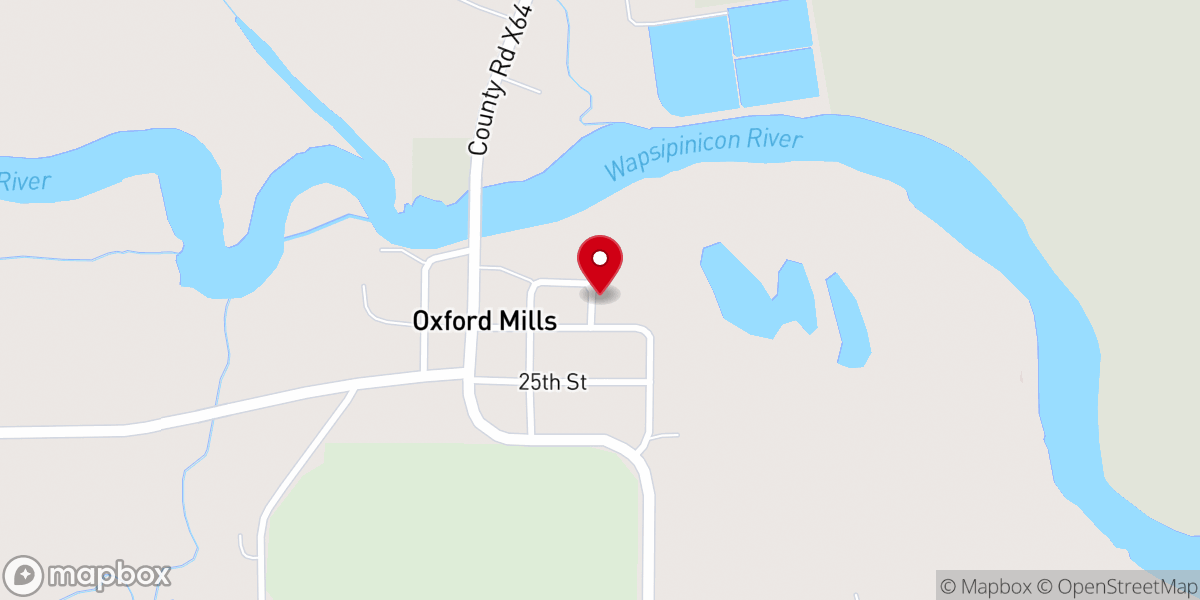 Map showing location of Oxford Mills Church