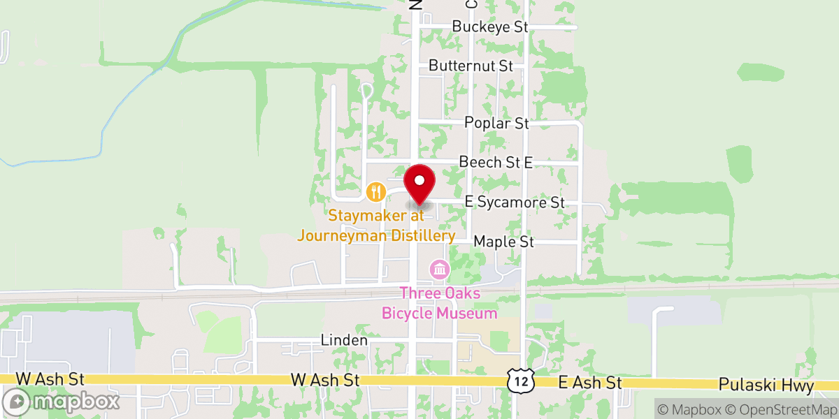 Map showing location of Three Oaks United Methodist