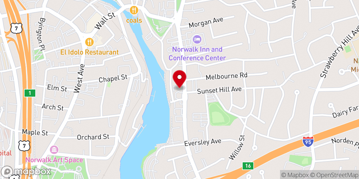 Map showing location of New Outlook Counseling Norwalk Catholic Charities of Fairfield County