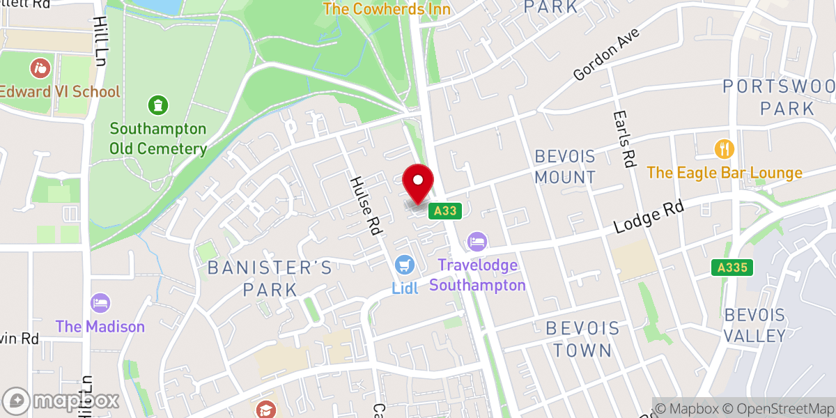 Map showing location of Southampton Spiritualist Church