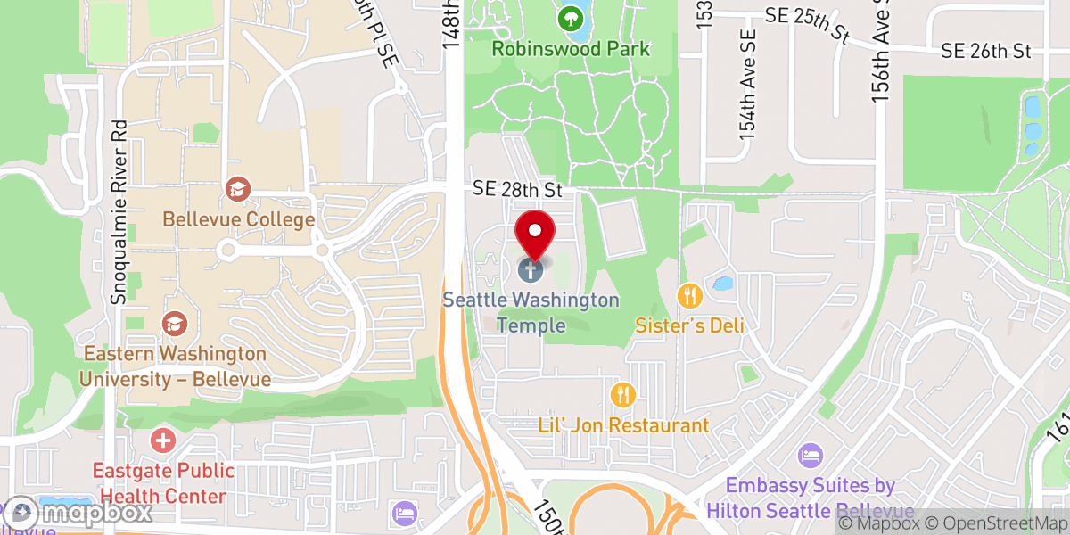 Map showing location of Seattle Washington Temple