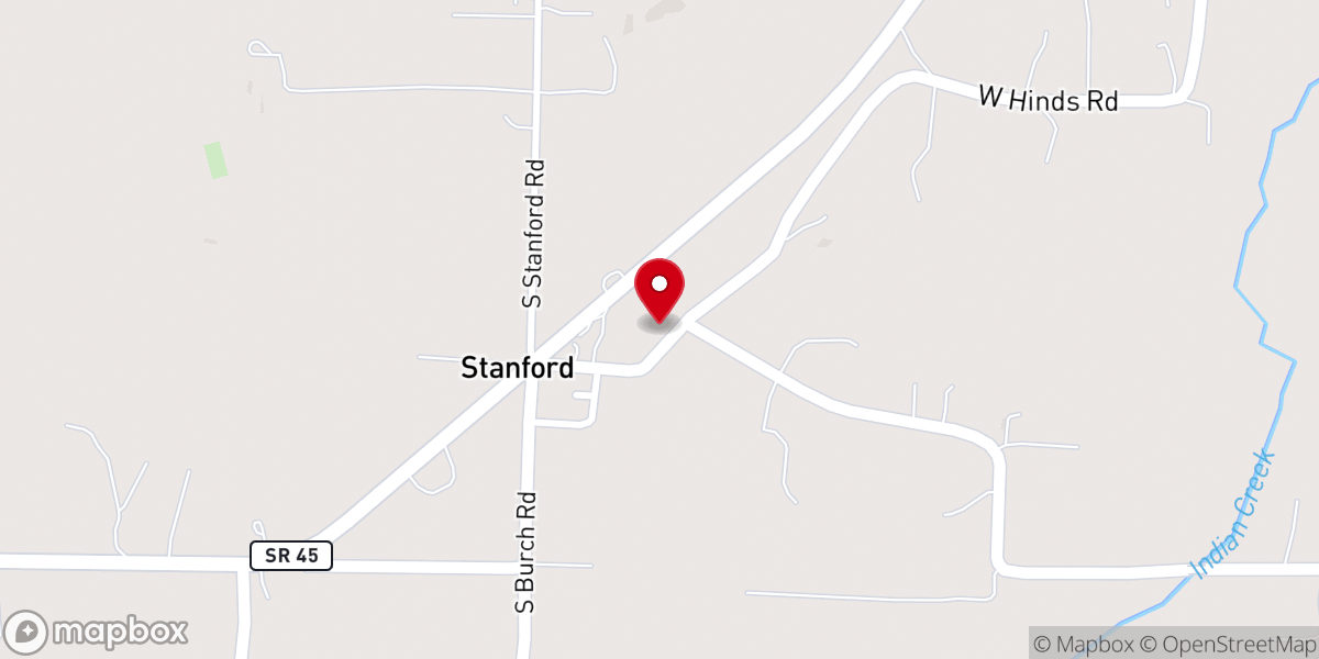 Map showing location of Stanford Baptist Church