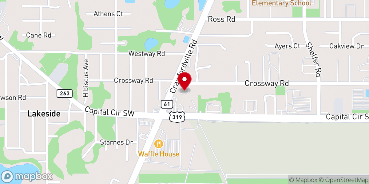 Map showing location of Crawfordville Road Church