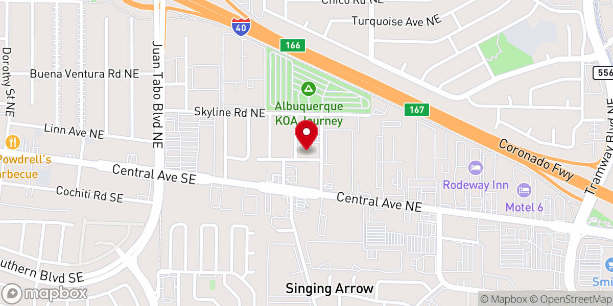 Map showing location of Manzano Baptist Church