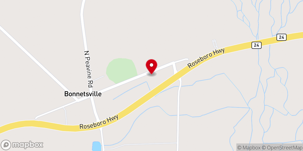 Map showing location of Bonnetsville Church of God of Prophecy