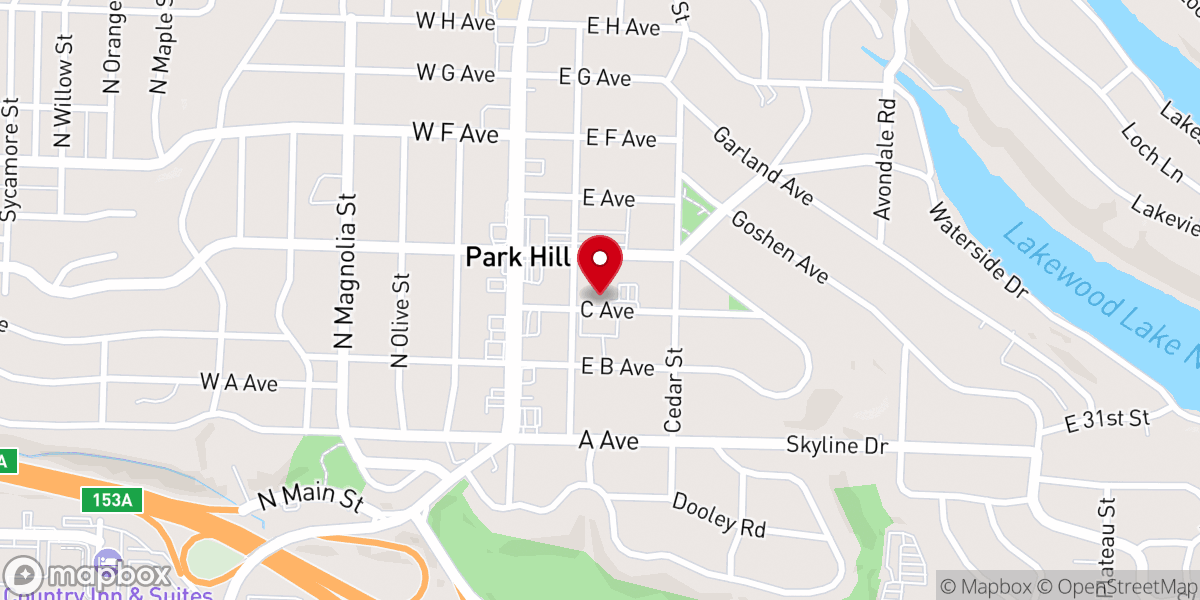 Map showing location of Park Hill Baptist Church