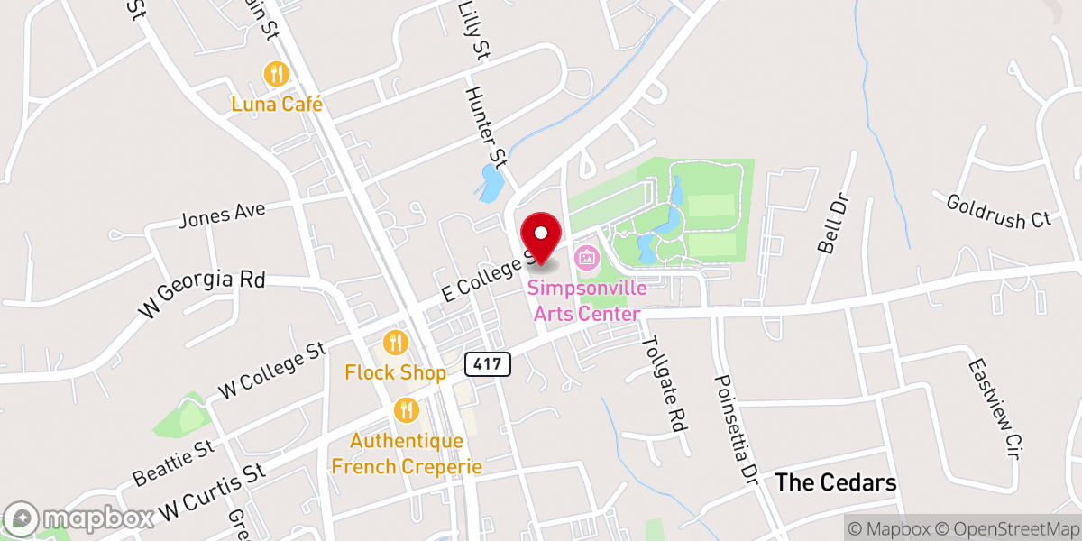 Map showing location of First Baptist Simpsonville Chapel