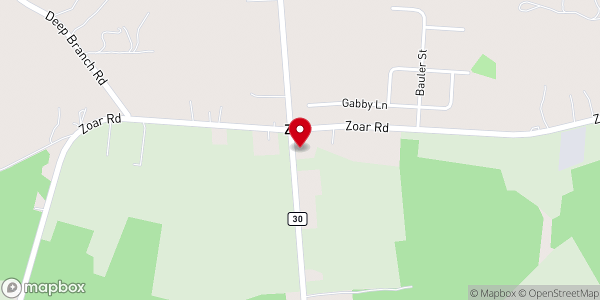 Map showing location of Zoar Church
