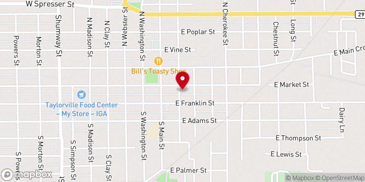 Map showing location of First United Methodist Church of Taylorville