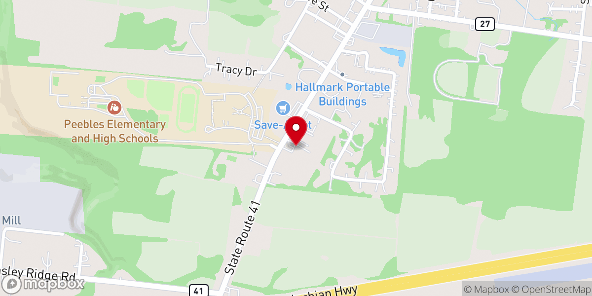 Map showing location of Peebles Baptist Church