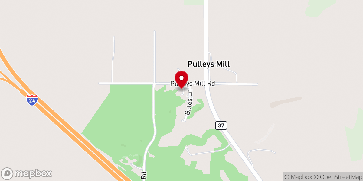 Map showing location of Pulleys Mill Pentecostal Church