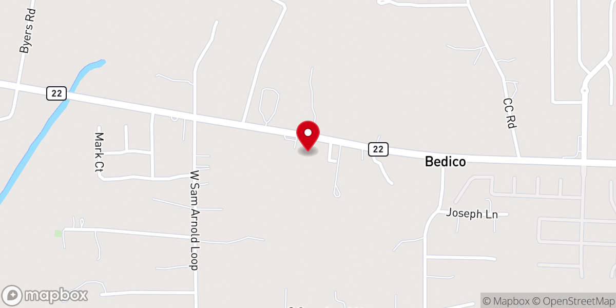 Map showing location of Bedico Baptist Church
