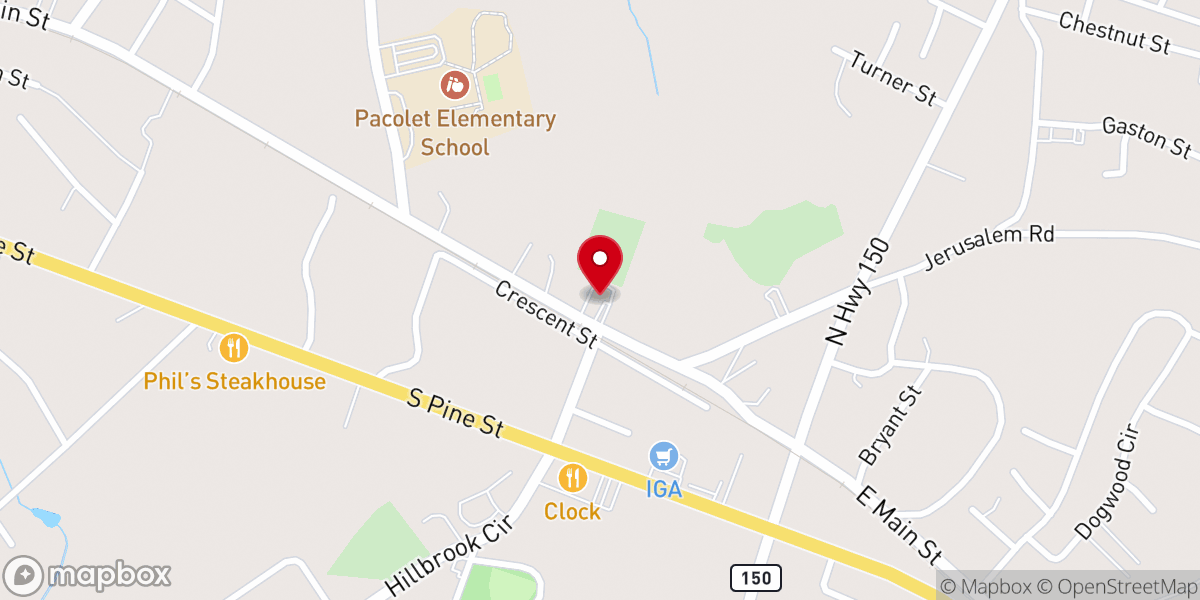 Map showing location of Pacolet First Baptist Church
