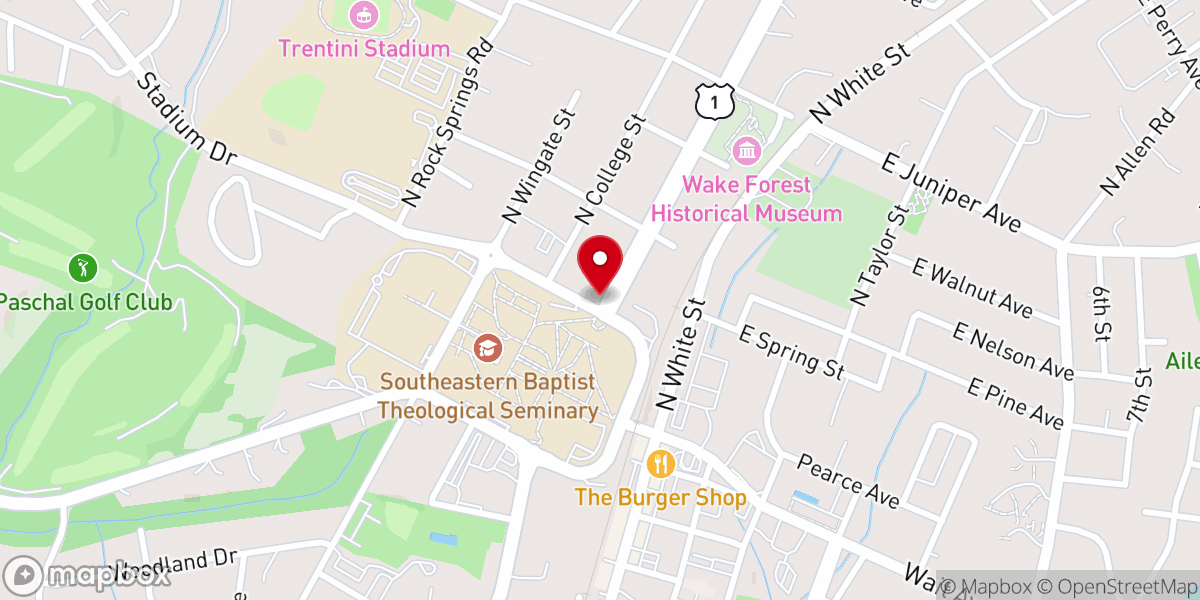 Map showing location of The Corner & Meeting House of Wake Forest