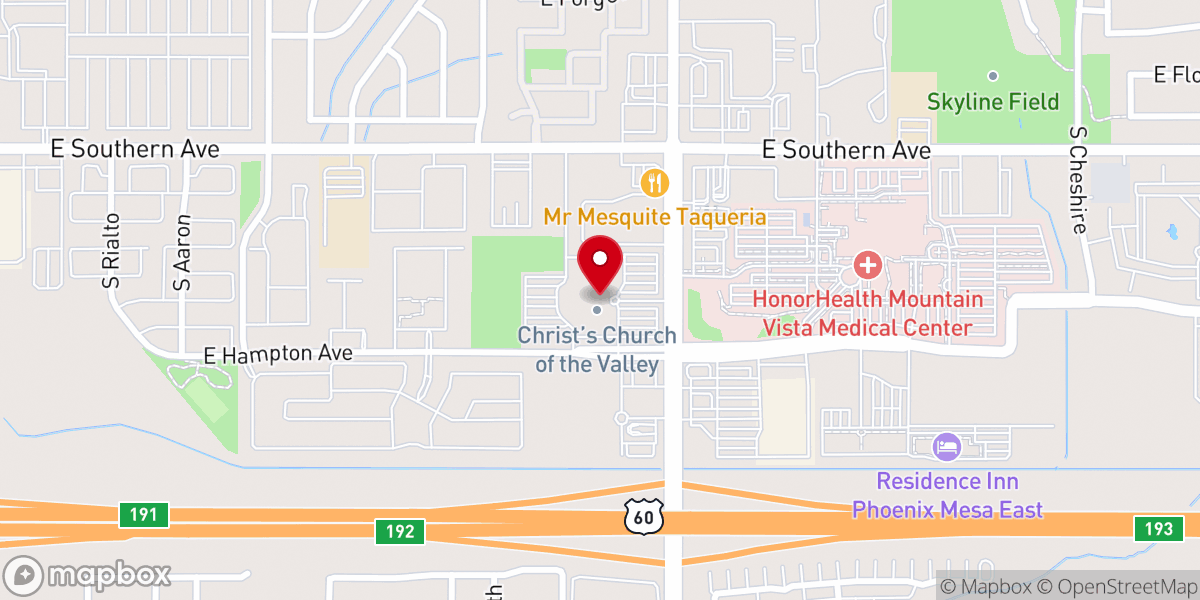 Map showing location of Christ's Church of the Valley (CCV) - East Mesa