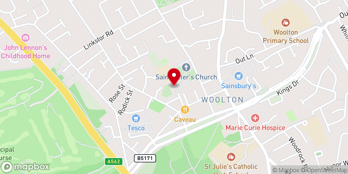 Map showing location of St Mary's Church, Woolton