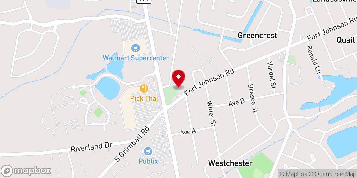 Map showing location of James Island Presbyterian Church