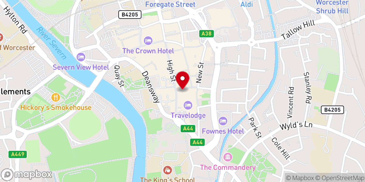 Map showing location of Potters House Church Worcester