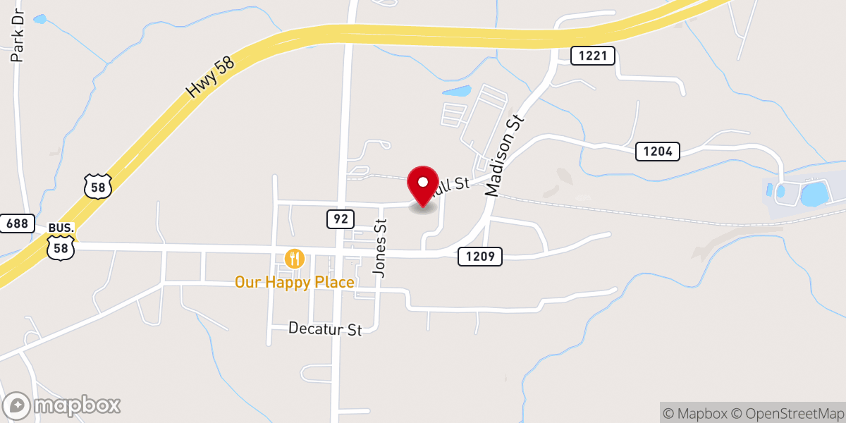 Map showing location of Boydton Presbyterian Church