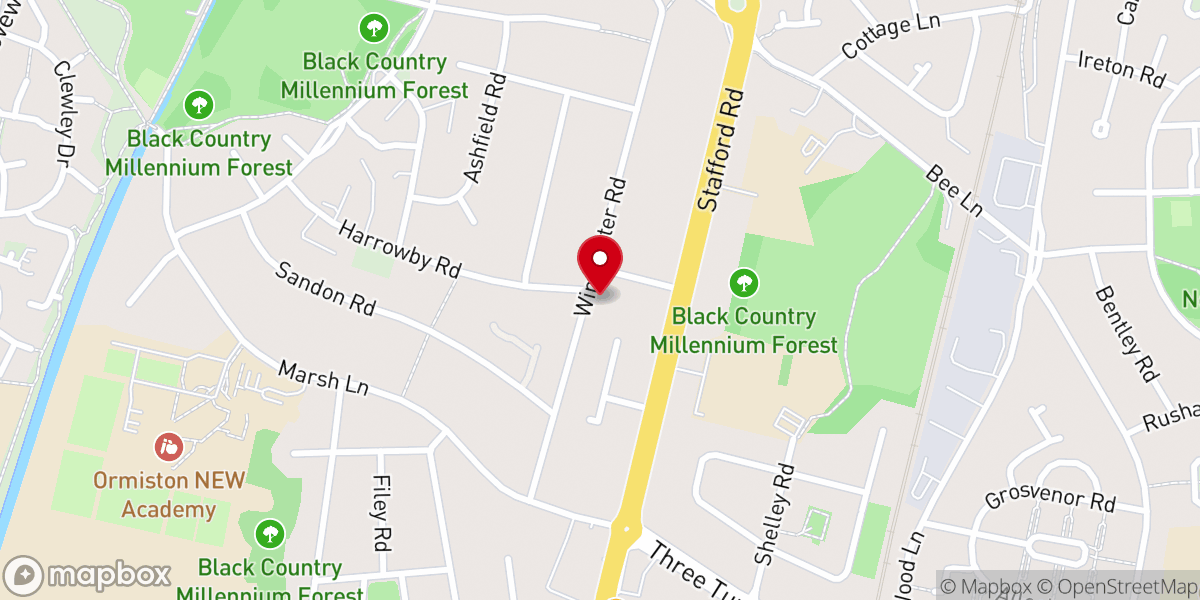 Map showing location of Fordhouses Baptist Church