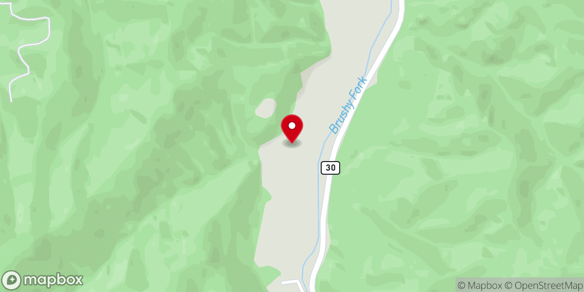 Map showing location of Brushy Fork Church