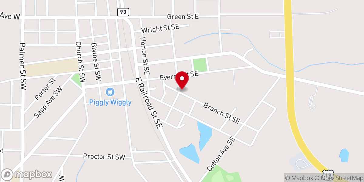 Map showing location of East Pelham Missionary Baptist Church