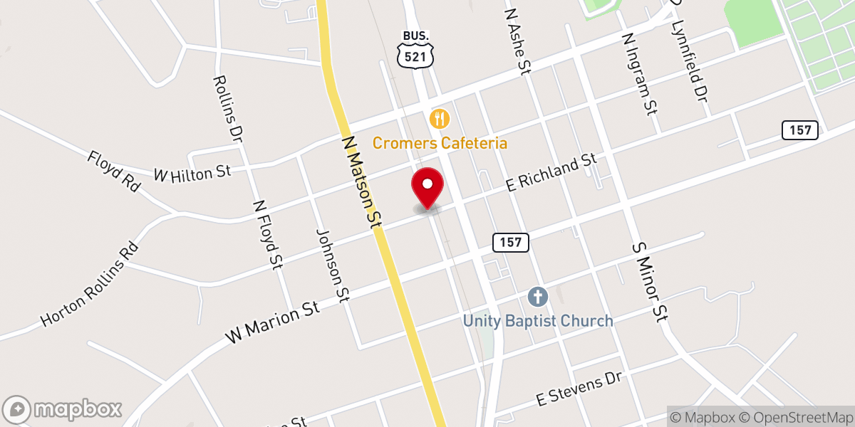 Map showing location of Kershaw Evangelical Presbyterian Church