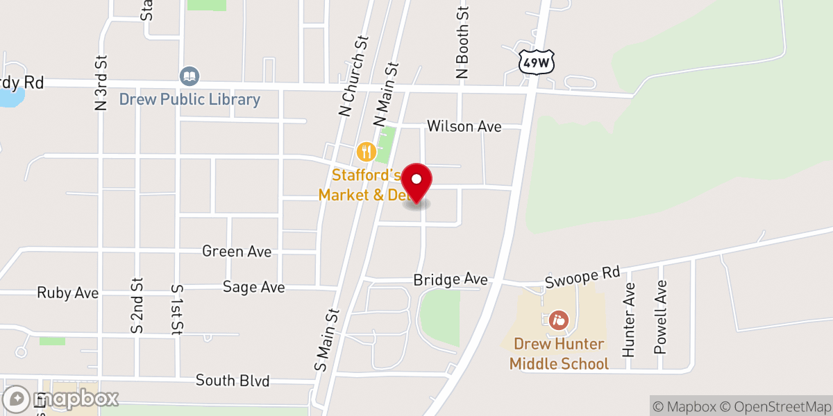 Map showing location of Drew Church of Christ