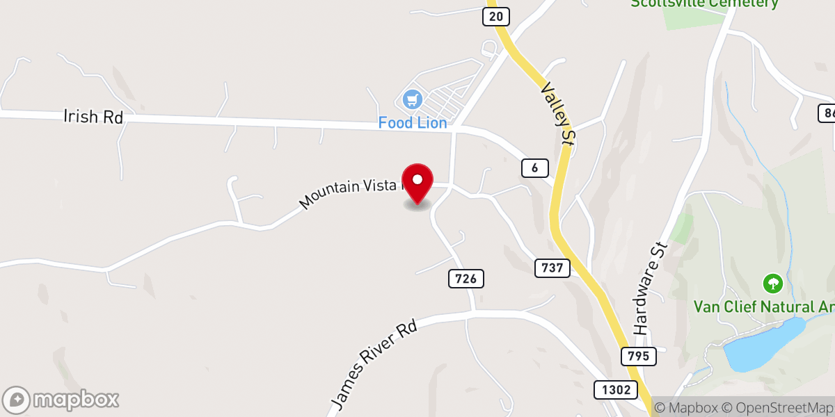 Map showing location of James River Baptist Church