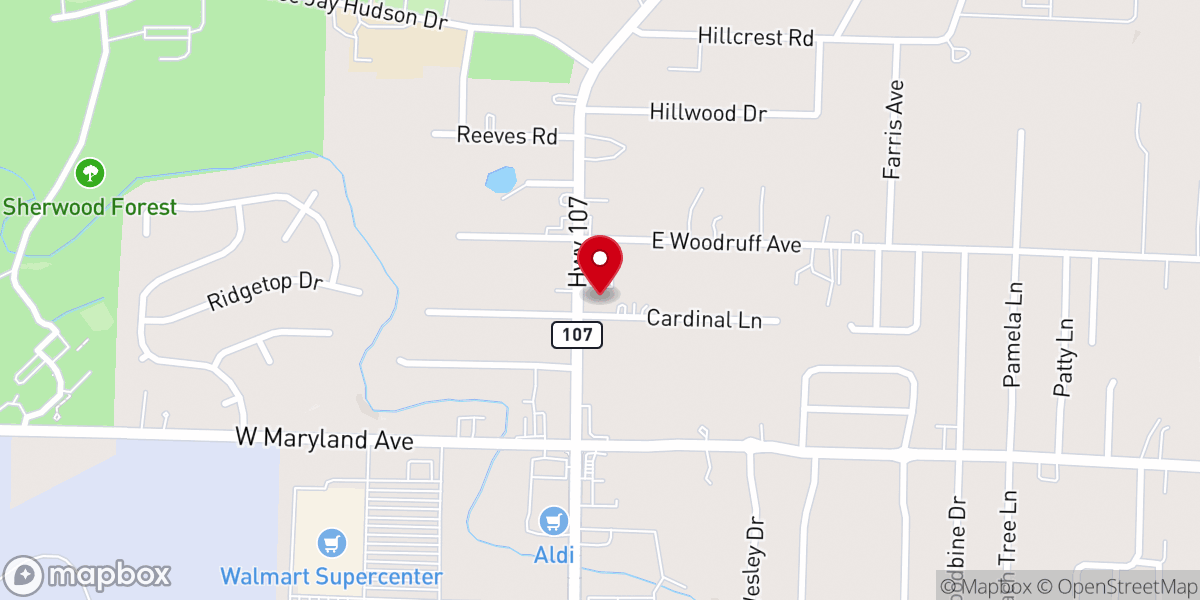 Map showing location of North Hills Baptist Church
