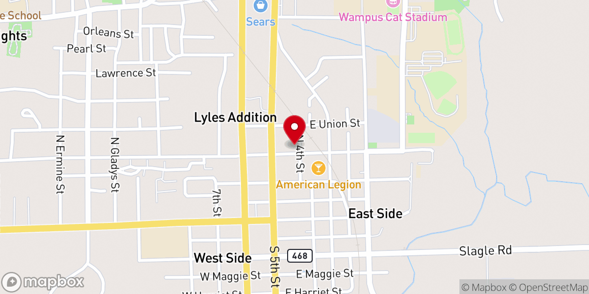 Map showing location of First Christian Church