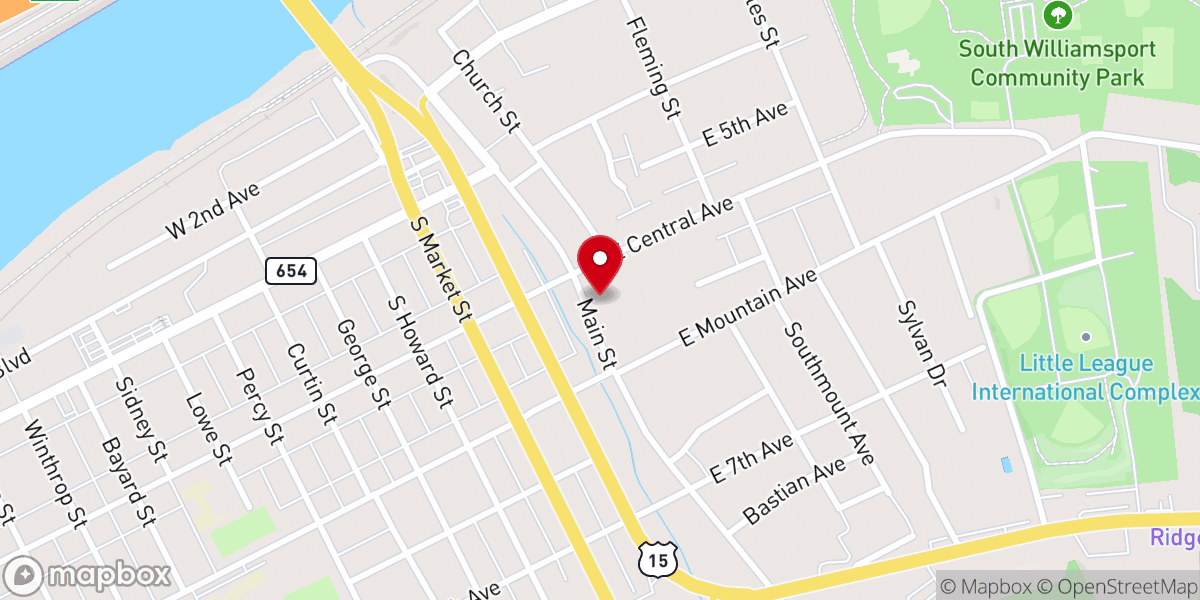 Map showing location of South Williamsport Methodist Church