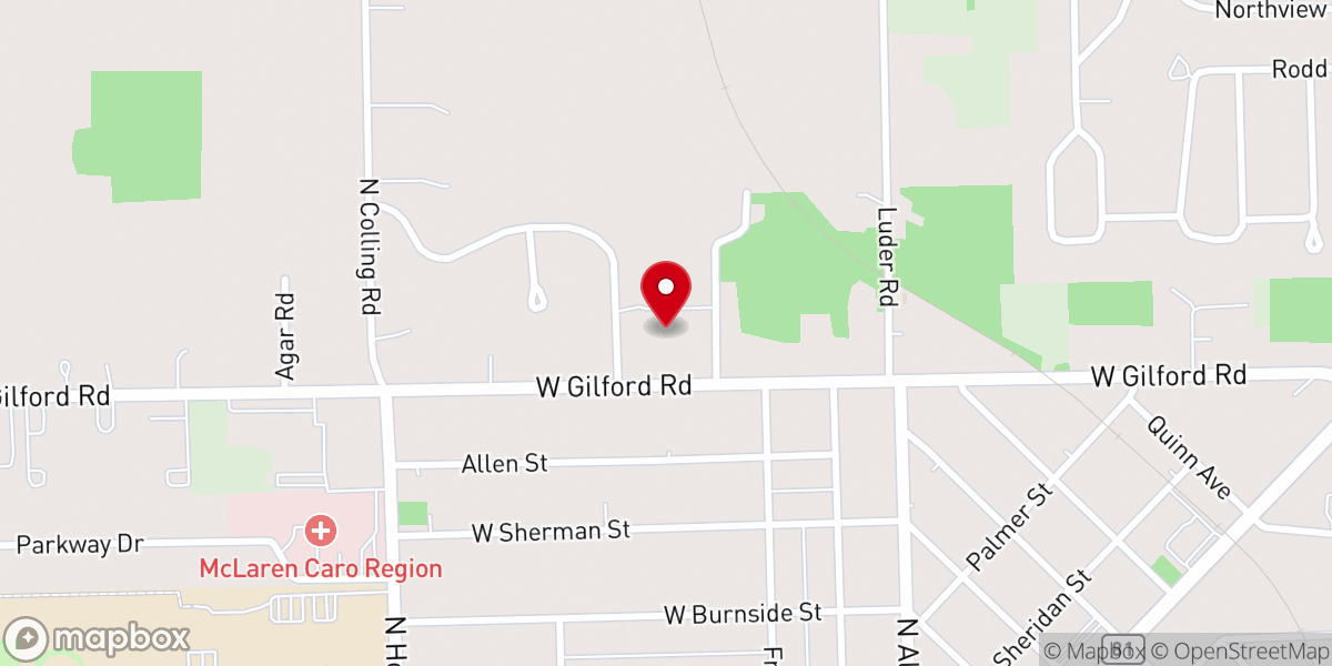 Map showing location of Caro United Methodist Church