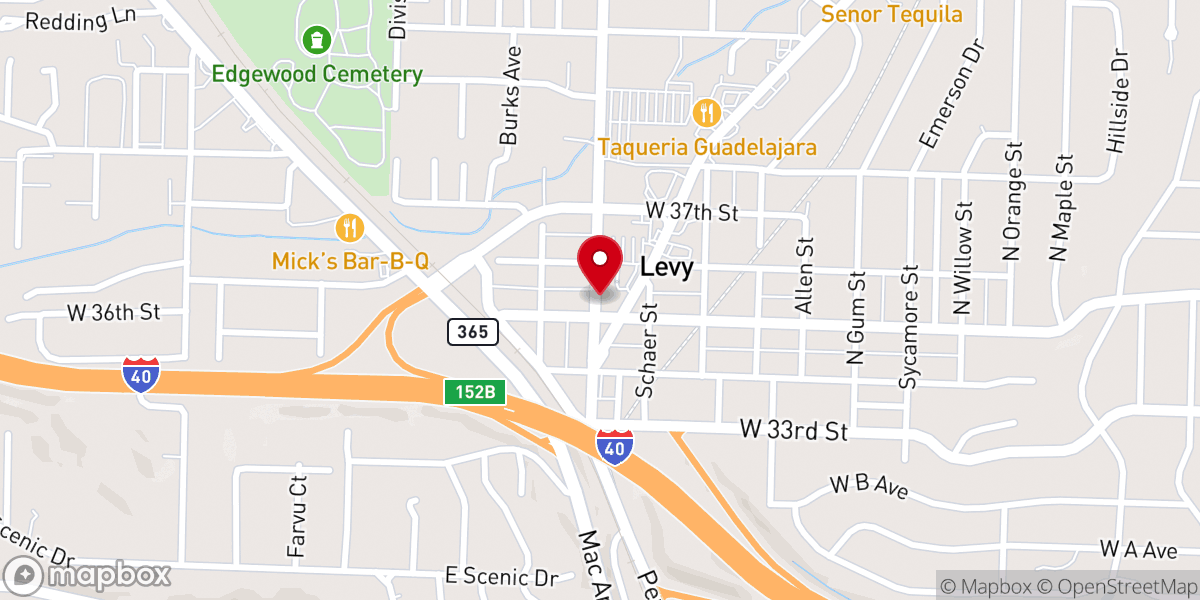 Map showing location of Levy Baptist Church